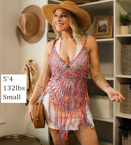 Image of Ekouaer Beach Swimsuit Cover Up Women Crochet Bikini Coverups Summer Pool Swimwear Tassel Dress