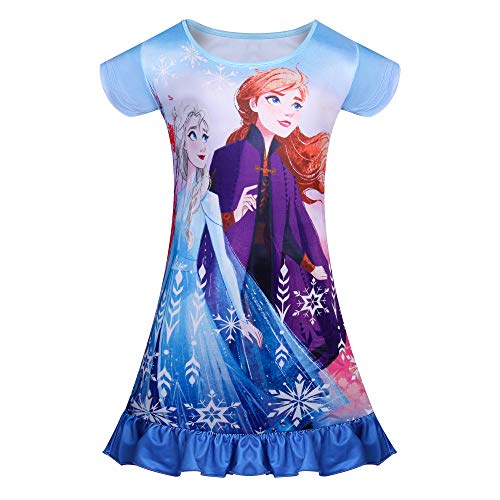 AmzKids Princess Nightgowns for Girls Toddler Pajamas Nightdress Kids Nighties Sleepwear, B-blue 01, 4-5 T