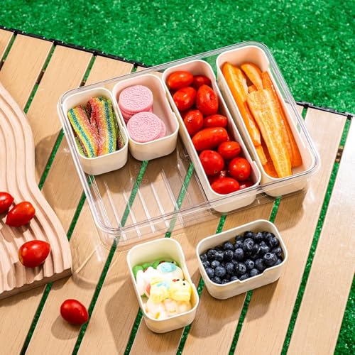 Image of Divided Fridge Storage Boxes With Serving Veggie Tray with Lid and Handle, Fridge Organizer with Removable Compartment, Fridge Storage Containers (6 Compartment-)