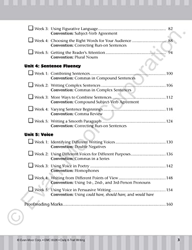 Evan-Moor Daily 6-Trait Writing, Grade 6 Homeschool and Classroom Resource Workbook, Reproducible Worksheets, Teaching Edition, Lesson Plans, Ideas, Organization, Word Choice, Sentence Fluency, Voice - Image 3