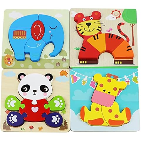 Wooden Puzzles for Kids, joibabe Wooden Animal Jigsaw Puzzles 4 pcs, Educational Montessori Children Puzzle Toys and Gifts for 1 2 3 Years Old Cover