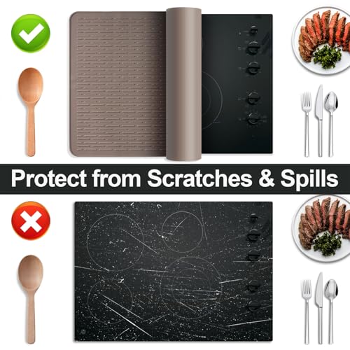 Image of Stove Top Cover for Electric Stove- Range Covers for Electric Stove,Silicone XXL Dish Drying Mat, Glass Cooktop Covers, Flat RV Range top Mats (Coffee, 28 inchx20 inch)