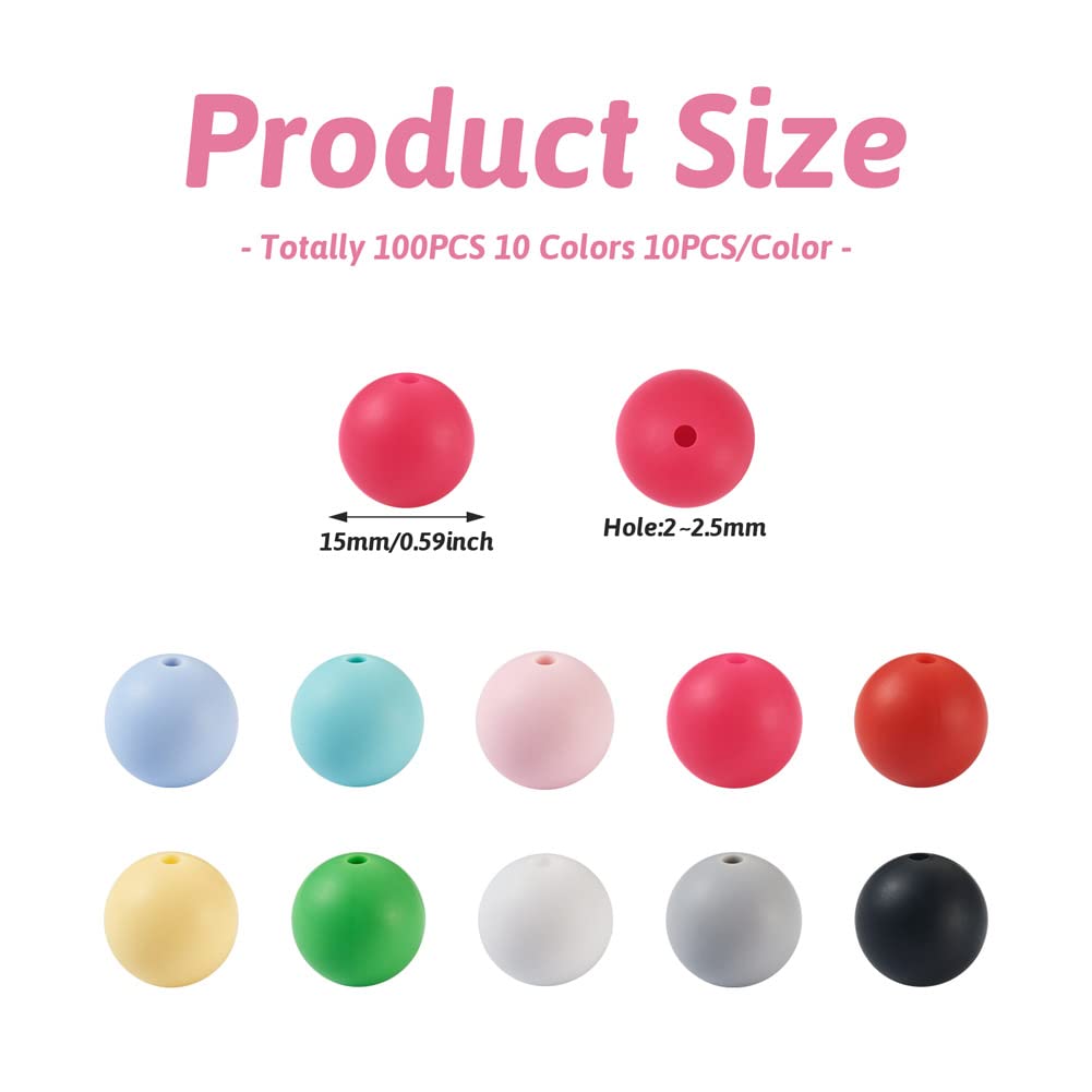 Cheriswelry 100Pcs Silicone Loose Beads 15mm Round Silicone Beads in 10 Colors for Bracelets Necklaces Jewelry Making DIY Crafts - Image 2