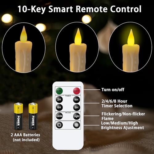 Image of KSWING Upgraded Real Wax LED Flameless Taper Candles with Remote, 6 PCS Ivory Dripping Candlesticks Battery Operated 3D Flickering - 9.6 inch Long Realistic Fake Candle Sticks for Home /Wedding /Xmas Decor