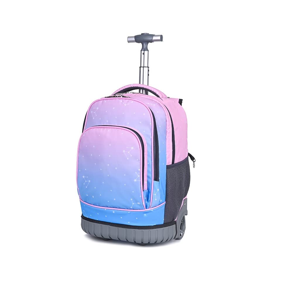 ANSIEDIO Backpacks Trolley Bag for Girls Boys, Primary School Bags Wheeled Backpack for Middle and High School Students (Gradient Blue)