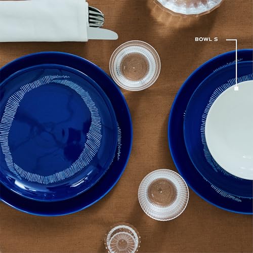 Small White Blue Food Bowls Set of 4 | Feast tableware by Ottolenghi | Stoneware Microwave Safe Bowls | Dish Set, Dinnerware Sets for Pasta Noodles, Cereal, Soup Bowl, Serving Bowl - Image 7