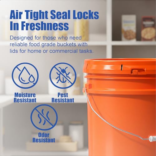 Image of ePackageSupply 5 Gallon Bucket - Food Grade w /Lid BPA-Free,6 Pack - Orange | Airtight Gasketed Tear Strip Lid, Heavy-Duty 90 Mil HDPE Plastic Pail, Bulk Storage, Food Safe Durable Container, Made in USA
