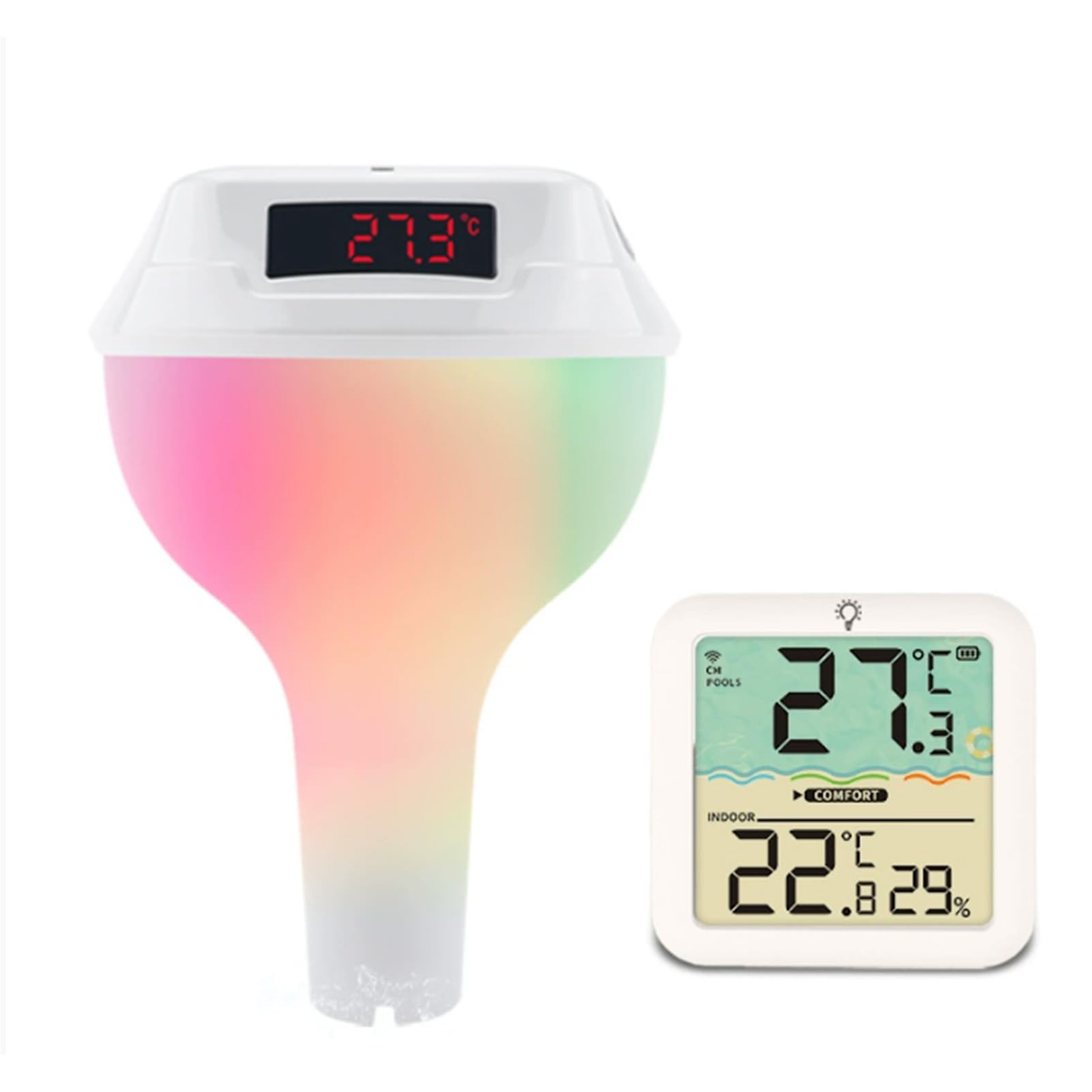 Drahtloses Schwimmendes Pool-Thermometer mit Farbwechselndem Licht – Lange Haltbarkeit – Geeignet für Pool-Enthusiasten. LED-Anzeige