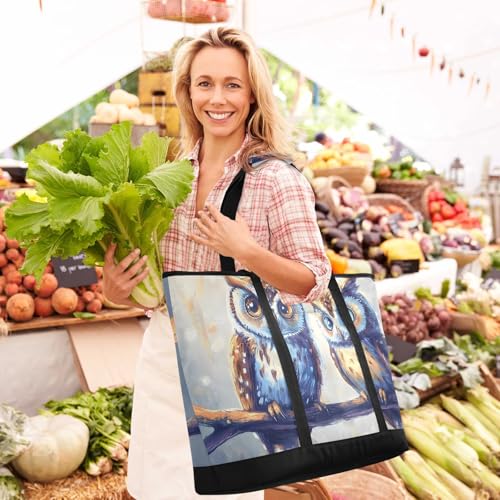 Owl Butterfly Branch Large Insulated Tote Bag for Grocery Shopping Reusable Tote Bags for Women Men, Cooler Bag with Zippered Top & Handles for Beach Picnic Travel2