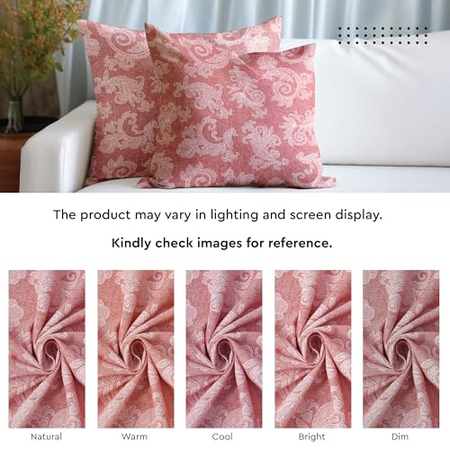 Image of Encasa XO Chambray Cotton Floral Cushion Covers | Red (Set of 2) I 16 inchx16 inch (40x40 cm) I Covers Only, No Insert I Decorative Floral Square Pillowcase I Machine Washable