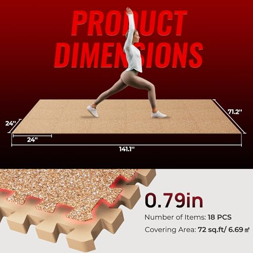 Image of SUPERJARE 0.79'' Extra-Thick Exercise Equipment Mats, 18 Pcs 72 Sq Ft Rubber Top Floor Tiles with High Density EVA Foam, Interlocking Gym Flooring for Home Gym, Workout Mat, Wood