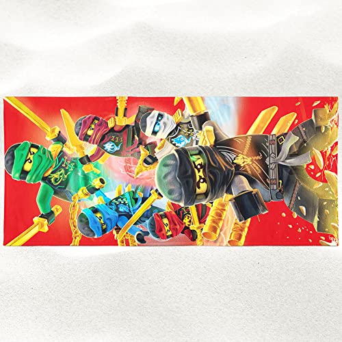 BERONAGE Lego Ninjago Badetuch Motiv Fire 70 cm x 140 cm - Neu & Ovp - Strandlaken - Strandtuch - Handtuch - Duschtuch - Velourstuch - 100% Baumwolle
