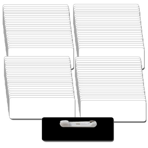 Name Badges with Pin Fasteners UNATTACHED - 100 Pack Kit Includes Crystal Clear Gloss Printable Labels - White Plastic Name Badges with 1/8th Rounded Corners 1 X 3 Inch Size Name Badges with Pin Fasteners UNATTACHED - 100 Pack Kit Includes Crystal Clear Gloss Printable Labels - White Plastic Name Badges with 1/8th Rounded Corners 1 X 3 Inch Size