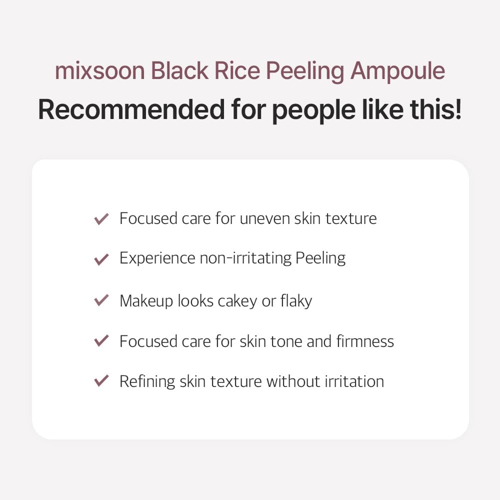 mixsoon Black Rice Peeling Ampoule - Esfoliante Viso con Estratto di Riso Nero, Complesso di Soia e PDRN di Riso, Siero Idratante per una Trasparenza Affinata e una Radiosità Vitale, 100ml
