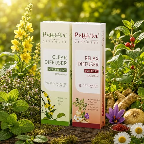 Image of PUFFIAIR Botanical Fragrance Stick Set - Mullein & Chamomile, Non-Electronic Passive Scent Accessories, Natural Botanical Scent Duo