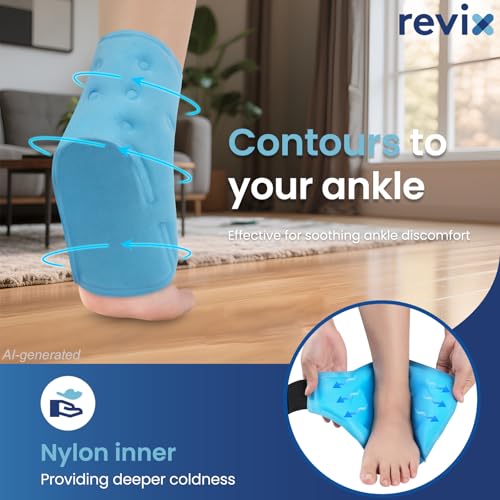 Image of REVIX Ankle Ice Pack Wrap for Plantar Fasciitis & Foot Pain Relief, Reusable Gel Cold Compress Wrap for Feet Swelling, Achilles Tendonitis, and Sprained Ankles Recovery