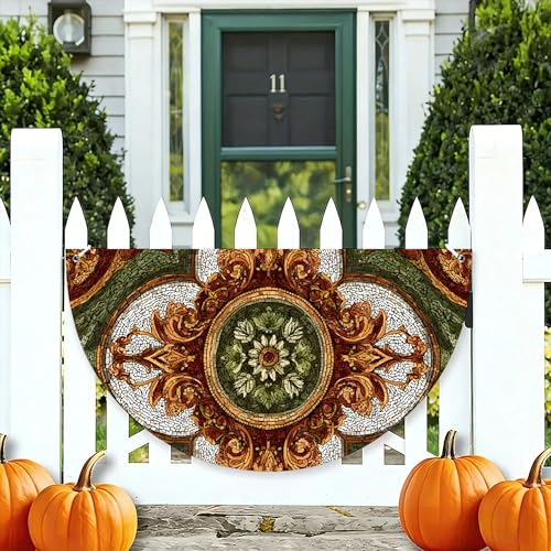 Boho Mandala Half Fan Flag 1.5x3 FT Decorative Bunting Flag for Outside with Hanging Rope Outdoor Porch Patio Deck Fence Balcony Yard Decorations,A-2839
