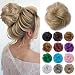 Scrunchy Updo Hair Bun Clip Messy Donut Chignons Synthetic Wavy Straight Hairpiece Hair Extension (ash blonde-thicker, 1PC)