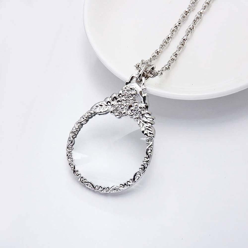 Lente d'Ingrandimento per Collana, monocolo, Lente d'Ingrandimento per Libri, giornali, mappe, Artigianato, Hobby, Lente d'Ingrandimento Leggera/Argento