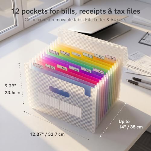 Image of ABC life Accordian File Folder Organizer Letter Size Expanding File Folder 13 Pockets, A4 Portable Document Paper School Organizer, Expandable Multicolor Accordion Filing Folders with 2 Labels(Blue)