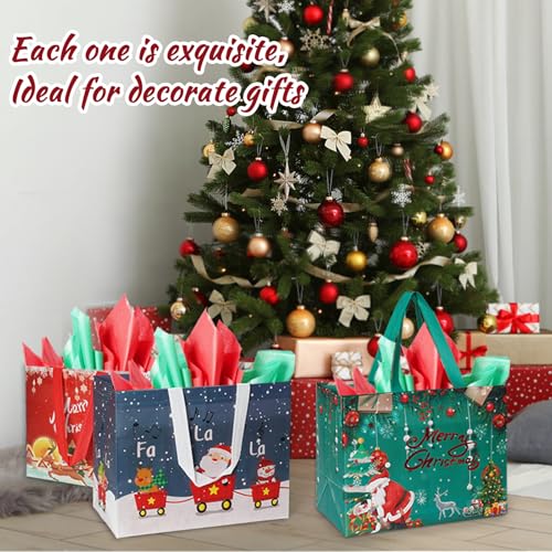 Mokani 12PCS Christmas Bags with Tissue Paper, Multipack Non-Woven Xmas Gift Bags, Reusable Waterproof Tote Bag with Handles for Presents, Ideal for Gift Wrap, Parties Decoration - Image 3