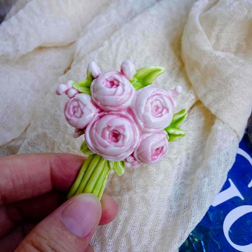Imán decorativo de flores rosas de cerámica 3D miniatura 2