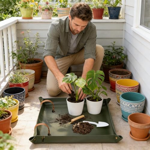 Tapis de rempotage étanche en cuir PU durable pour plantes d'intérieur