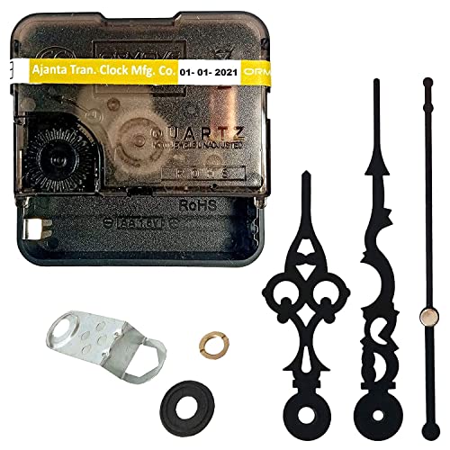 Image of Plastic Analog Ajanta Mfg. Quartz Battery Operated Ticking Movement Machine With Antique Needle Hands For Wall Clock (5.5 X 5.5 1.6Cm, Black)