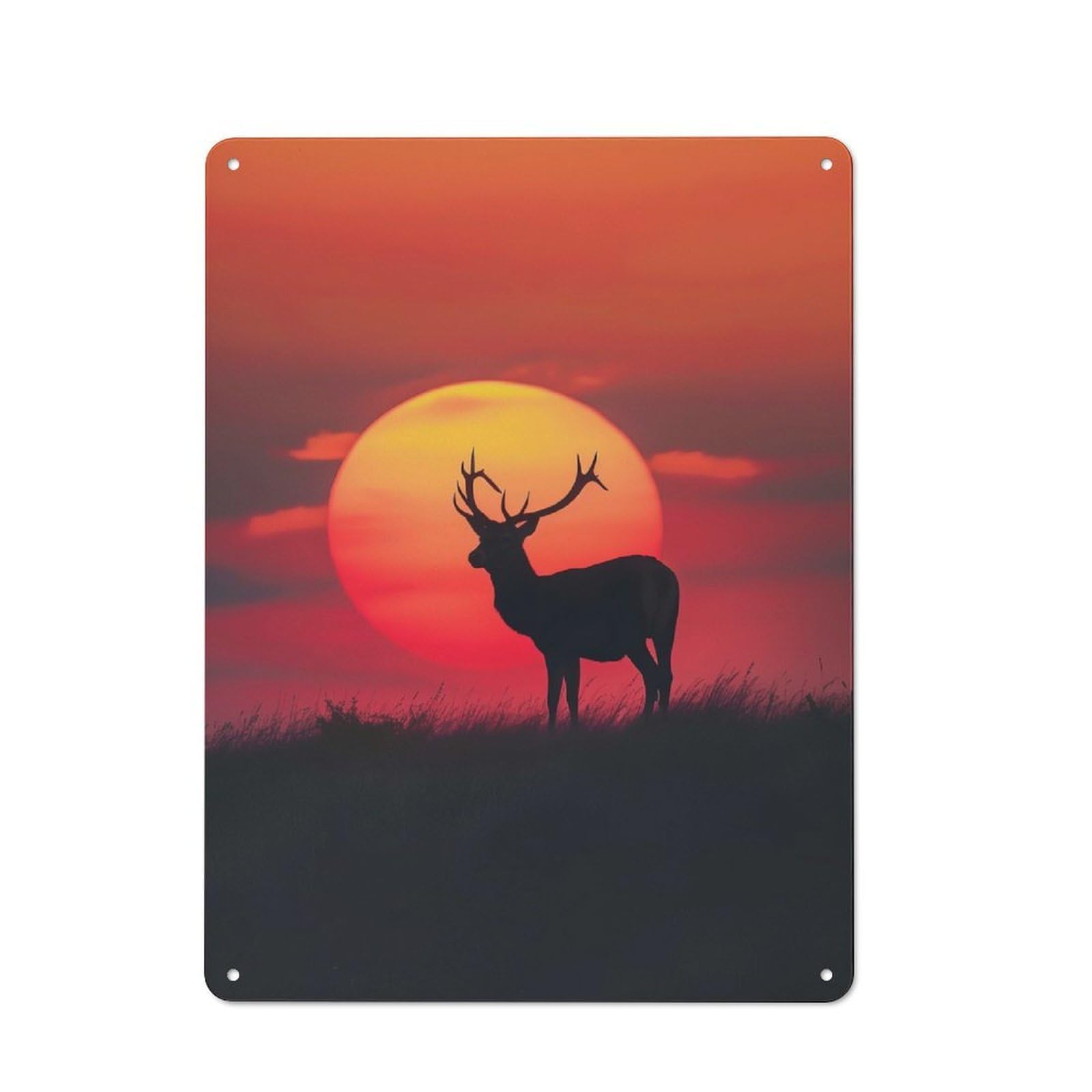 Junmoney Deer Silhouette Sunset Tin Wall Plaque 40X30cm With For Home Office Or Studio, Gift Idea At Christmas For Creative Workspace Decorators