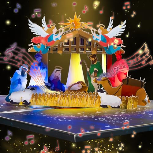 CNLITIHEKA Musikalische Weihnachtskarte mit Licht, Heilige Nacht, 3D...