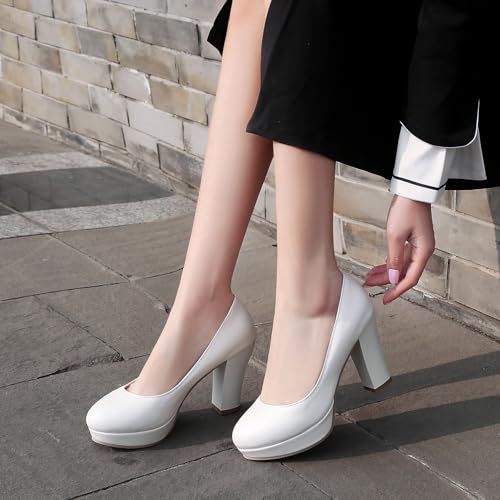 Asterisco Women Block Heel Pumps High Heel Shoes Round Toe Slip On Elegant Heels, Size 3-11.54