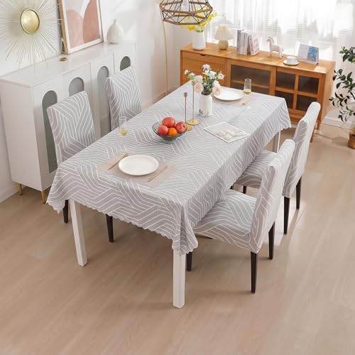 Image of Styleys Dining Chair Cover with Table Covers for Kitchen Waterproof Dining Table Cloth (1 Table Cover + 4 Chair Cover, Complex Grey, CTSD3113)