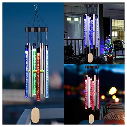 Kearui Solar Wind Chimes Light Outdoor, Memorial Wind Chimes with Colorful Light, Christmas/Housewarming Gift, Garden, Yard, Home Decor