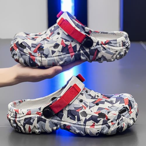 Image of ihinzry Men's Garden Clogs Graphic Mules Clog Slip On Beach Sandals for Men Outdoor Slippers with Adjustable Strap