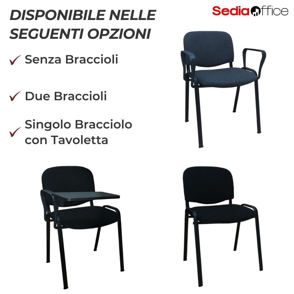SEDIAOFFICE - Sedie Ufficio Senza Ruote, Sedia Scrivania Ergonomica, per Studio, Sala D'Attesa, Sala Riunioni e Conferenze, Comoda Sedia Ufficio in Tessuto Economica (Base, Nero)