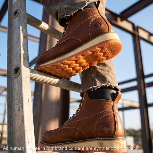 Image of SUREWAY 6 inch Mens Heavy Duty Soft /Composite /Steel Toe Work Boots for Men,Comfortable & Durable,GoodyearWelt,Full Grain Leather,Oil /Slip Resistant,Wedge Moc Toe Industrial Construction Boots /Shoes
