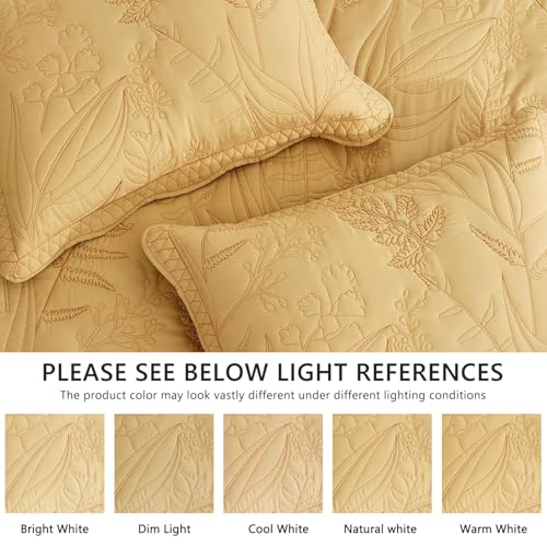 Image of Bedspread oversized Queen 102x118，Beautiful Leaf Stitching，5 PC, Honey Gold
