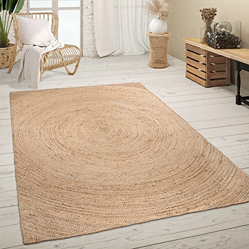 Paco Home Alfombra Salón Fibras Naturales Hecha A Mano Yute Jaspeada Motivo Moderno Boho, tamaño:160x230 cm, Color:Naturaleza