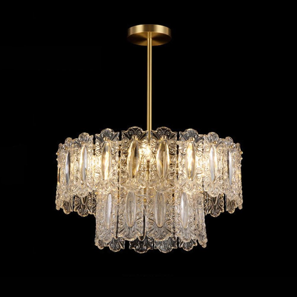 KXEcoLife French retro chandelier, hand-carved auspicious clouds glass antique art light luxury bedroom living room dining lamps and lanterns,2 layers 50cm