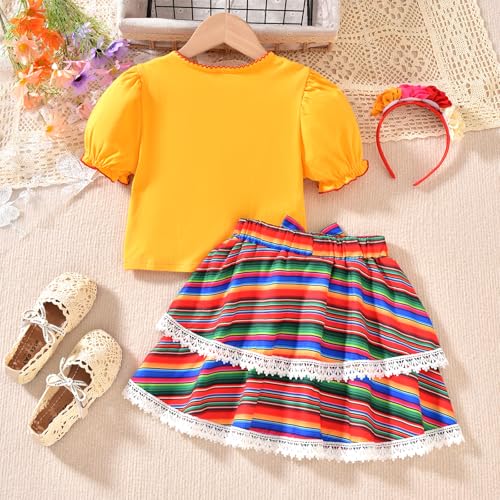 Image of HIHA Toddler Little Girls Mexican Embroidered Skirts Outfit