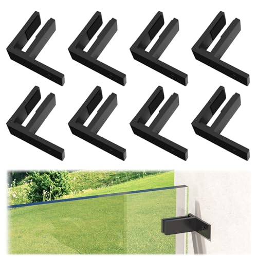 Image of 8 Pack Matte Black Wall to Glass Clamp 90 Degrees Glass Railing Clamp Fit for 3 /8 inch-1 /2 inch(10mm-13mm) Thinkness Balustrade, F Shape T304 Railing Clips for Fence, Balcony Deck, Indoor & Outdoor