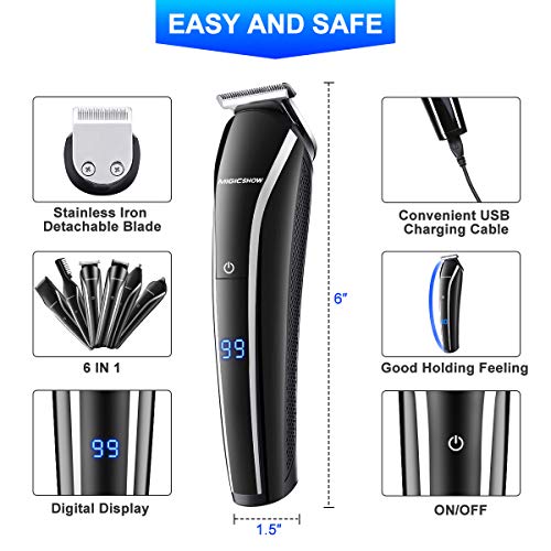 Beard Trimmer For Men, MIGICSHOW Cordless Hair Trimmer 12 in 1 Mustache Trimmer Waterproof Multi-functional Grooming Kit for Nose Ear Hair Clippers Body Groomer with LED Display USB Rechargeable - Thumbnail 4