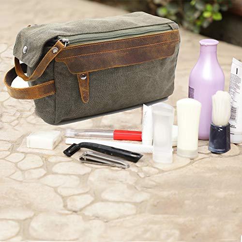 Flow.month Toiletry Bag For Men And Women Personalized Shaving Kit Bag Crazy Horse Leather Dopp Kit For Men Travel Shaving Bag Mens Toiletry Bag Canvas Dopp Kit For Travel (Armygreen (Blank)) #TOP6