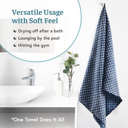 Image of Kuber Industries 6 Pcs Microfiber Towel for Bath 30x60 Inch Large Size | 280 GSM Soft Towel for Women and Men | Quick Dry & Absorbent Shower Bathtowel for Swimming and Beach | Circle - Blue