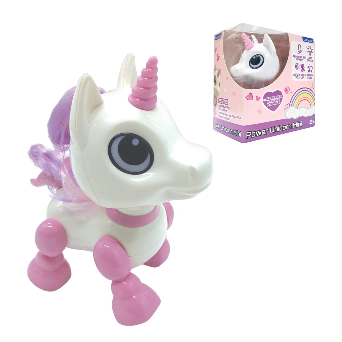 LEXIBOOK, My Little Robot Unicorn - Robot Unicorn with sounds, music, light effects, voice repeat and sound reaction, ROB02UNILXB