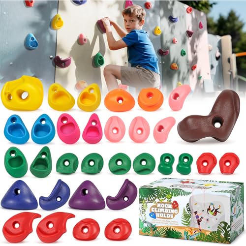 TOPNEW 32 Rock Climbing Holds Multi Size for Kids, Adult Rock...