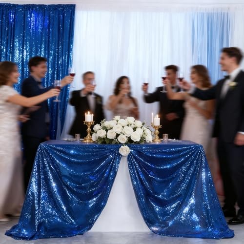Image of B-Cool Sparkle Royal Blue Sequin Tablecloth Rectangle Table Cloth Linen Glitter Cake Table Cloth 50x80 Inch for Wedding Party Banquet Independence Day