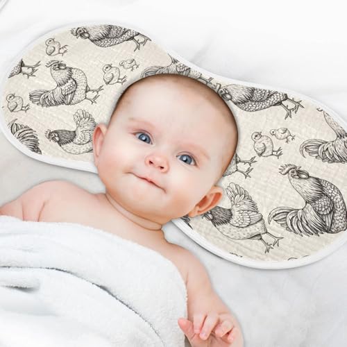 2 Pack Muslin Burp Cloths Roosters Vintage Cotton Baby Burp Cloths Ultra Absorbent and Soft Thick Burping Cloth for Baby Boys Girls, Large 22" x 11"4