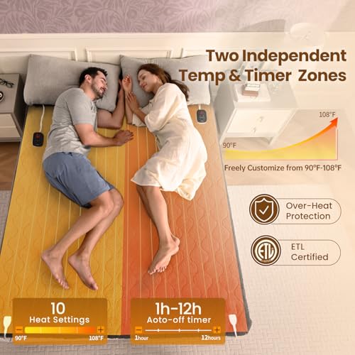 Image of Bearhug Electric Heated Mattress Pad King Size Dual Control 78 inchx80 inch Sherpa Bed Warmer 21 Inch Deep Pocket Mattress Heating Pad with 10 Heat Settings 12 Hour Auto Shut Off Machine Washable Gray