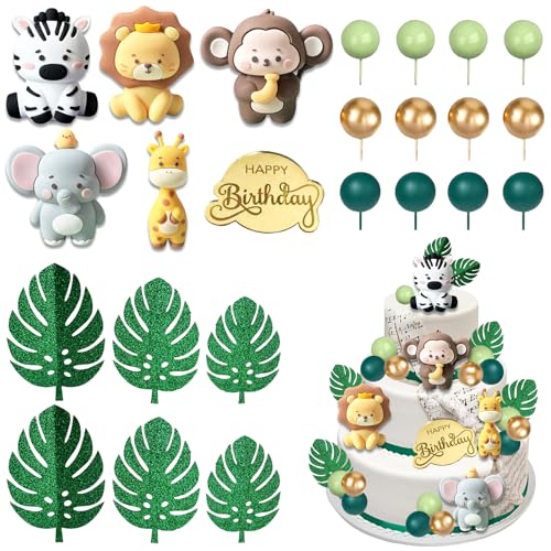 Decoração bolo animais 27 peças bolas decorativas para bolos Cake Topper Safari ornamentos pastel selva animais para crianças floresta temática aniversário